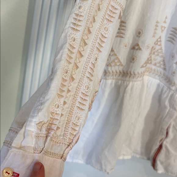 Johnny Was White and Tan Embroidered Shirt - Picture 4 of 8